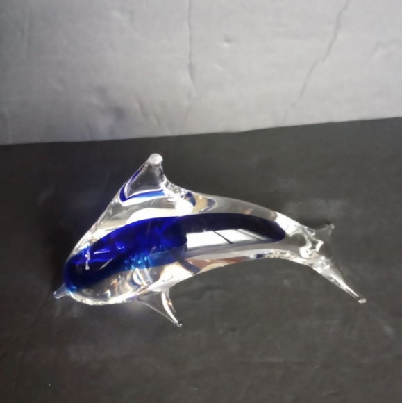 Patricia Faye Dolphin Hand Blown Glass Art Figurine Blue & Clear Signed See Desc - Picture 1 of 13